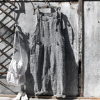 Black Women's Vintage Striped Linen Overall with Adjustable Straps