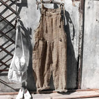 Brown Women's Vintage Striped Linen Overall with Adjustable Straps