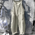 Green Women's Vintage Striped Linen Overall with Adjustable Straps — Emerson