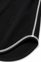 Women's Waffle Knit Henley Top with Contrast-Stitch Detail - Flat Lay Hem Detail