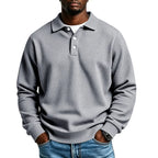 Gray Men's Polo Shirt in Waffle Knit with Button Placket & Ribbed Cuffs - Front Pose
