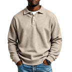 Khaki Men's Polo Shirt in Waffle Knit with Button Placket & Ribbed Cuffs