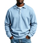 Light Blue Men's Polo Shirt in Waffle Knit with Button Placket & Ribbed Cuffs - Front