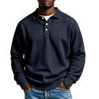 Men's Polo Shirt in Waffle Knit with Button Placket & Ribbed Cuffs - Front