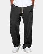 Black Men's Waffle Knit Sweatpants with Relaxed Wide-Leg Fit & Drawstring Waist — Lucas