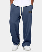 Blue Men's Waffle Knit Sweatpants with Relaxed Wide-Leg Fit & Drawstring Waist — Lucas