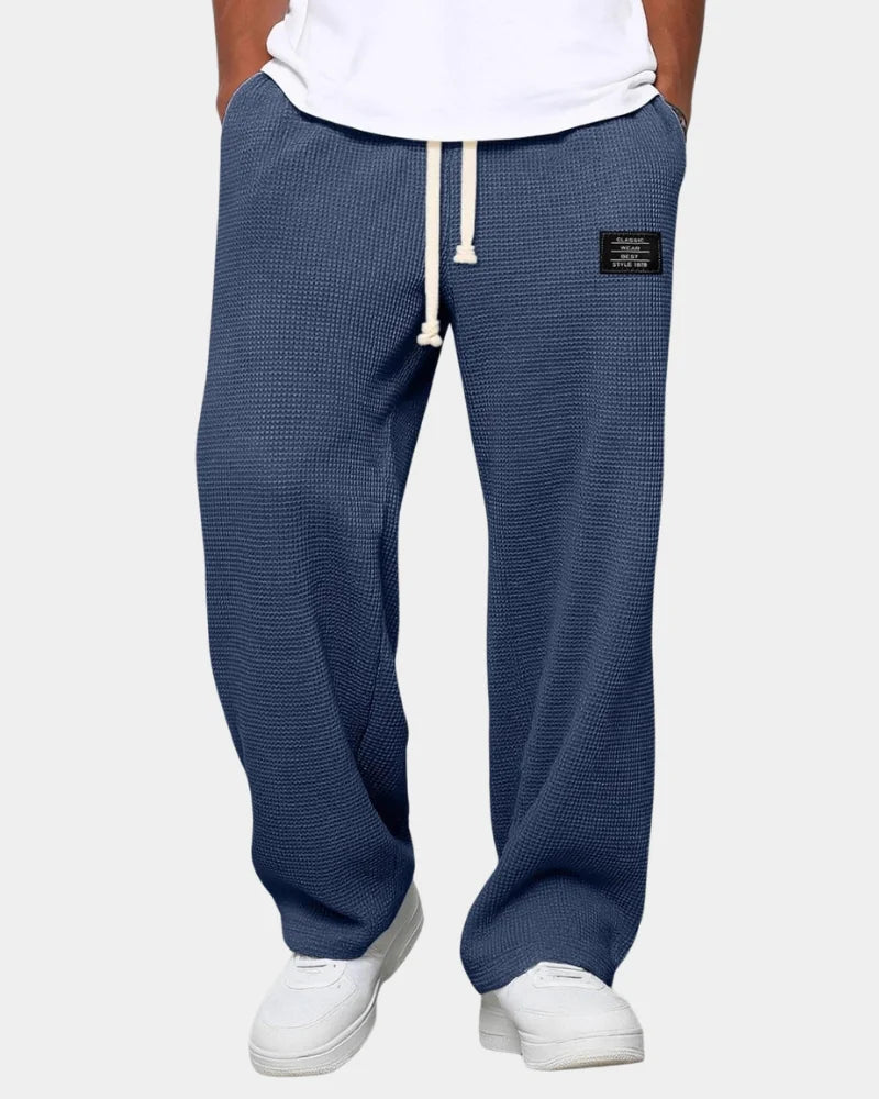 Blue Men's Waffle Knit Sweatpants with Relaxed Wide-Leg Fit & Drawstring Waist — Lucas