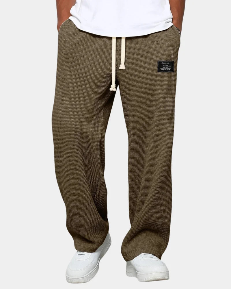 Dark Brown Men's Waffle Knit Sweatpants with Relaxed Wide-Leg Fit & Drawstring Waist — Lucas