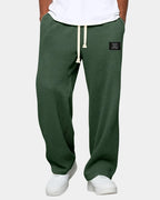 Dark Green Men's Waffle Knit Sweatpants with Relaxed Wide-Leg Fit & Drawstring Waist — Lucas