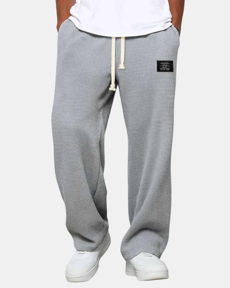 Gray Men's Waffle Knit Sweatpants with Relaxed Wide-Leg Fit & Drawstring Waist — Lucas
