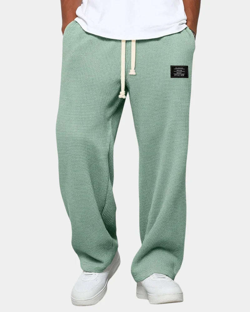 Green Men's Waffle Knit Sweatpants with Relaxed Wide-Leg Fit & Drawstring Waist — Lucas