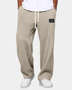 Khaki Men's Waffle Knit Sweatpants with Relaxed Wide-Leg Fit & Drawstring Waist — Lucas