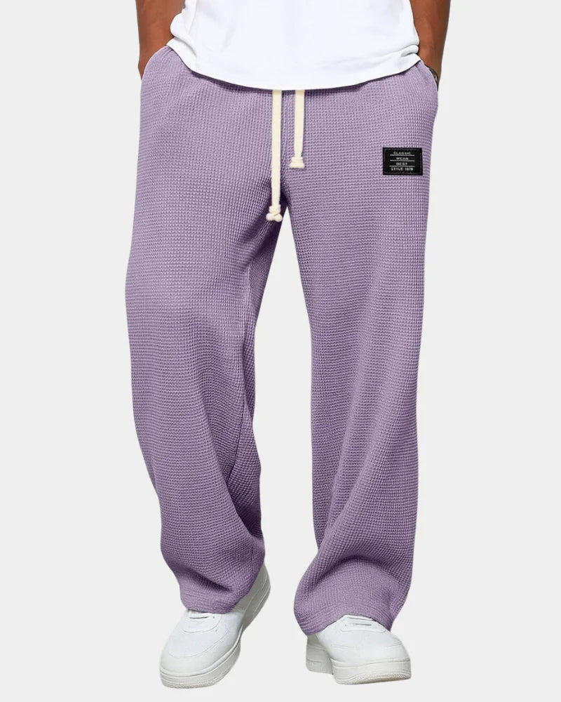 Purple Men's Waffle Knit Sweatpants with Relaxed Wide-Leg Fit & Drawstring Waist — Lucas
