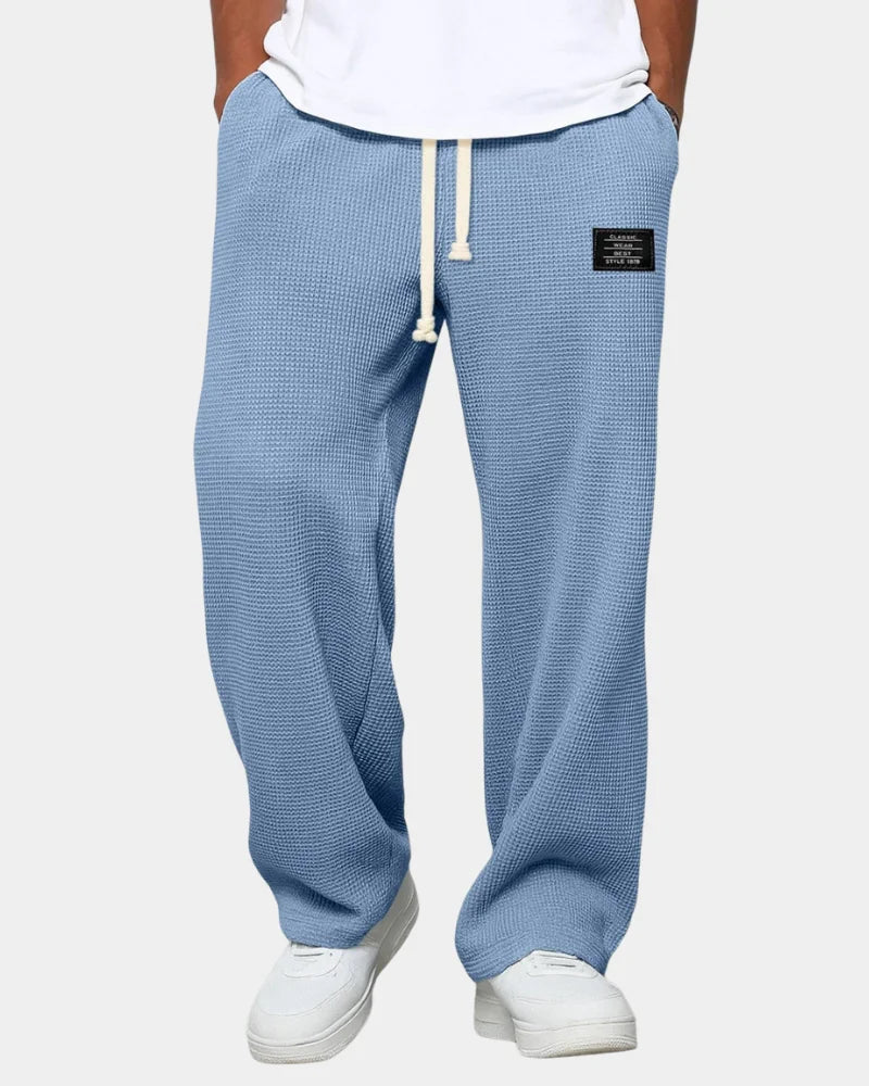 Sky Blue Men's Waffle Knit Sweatpants with Relaxed Wide-Leg Fit & Drawstring Waist — Lucas