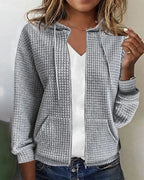 Gray Women's Casual Cotton Blend Jacket with Hood & Relaxed Fit