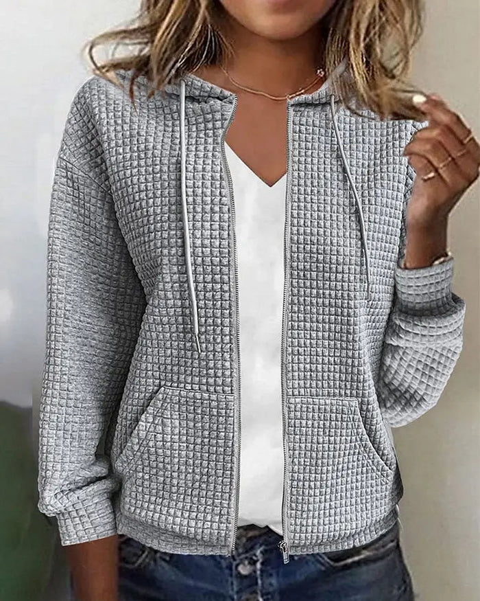 Gray Women's Casual Cotton Blend Jacket with Hood & Relaxed Fit