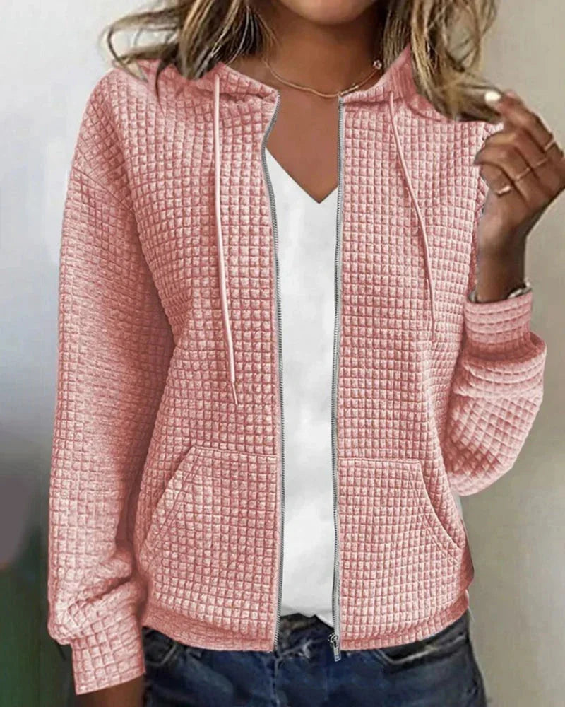Pink Women's Casual Cotton Blend Jacket with Hood & Relaxed Fit