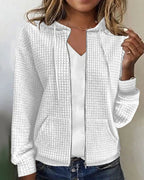 White Women's Casual Cotton Blend Jacket with Hood & Relaxed Fit