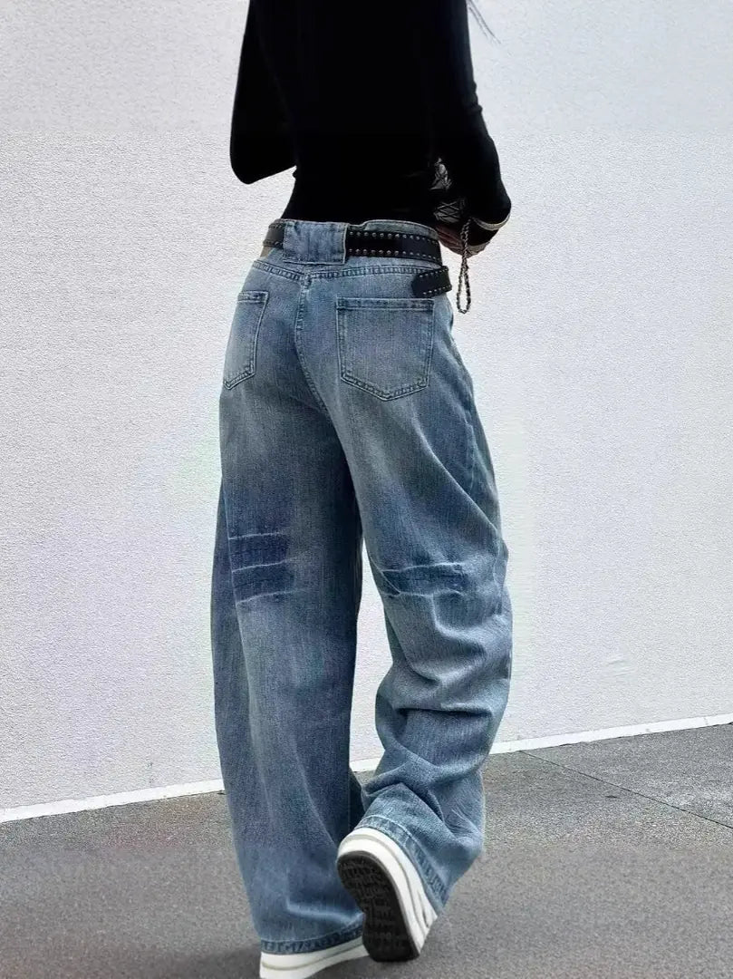 Blue Women's Washed Barrel Leg Jeans — Jillian Relaxed High-Waisted Distressed - Back Walking