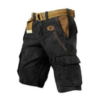 Black Men's Washed Cargo Shorts Pants — Max Multi-Pocket Relaxed Utility - Studio Front