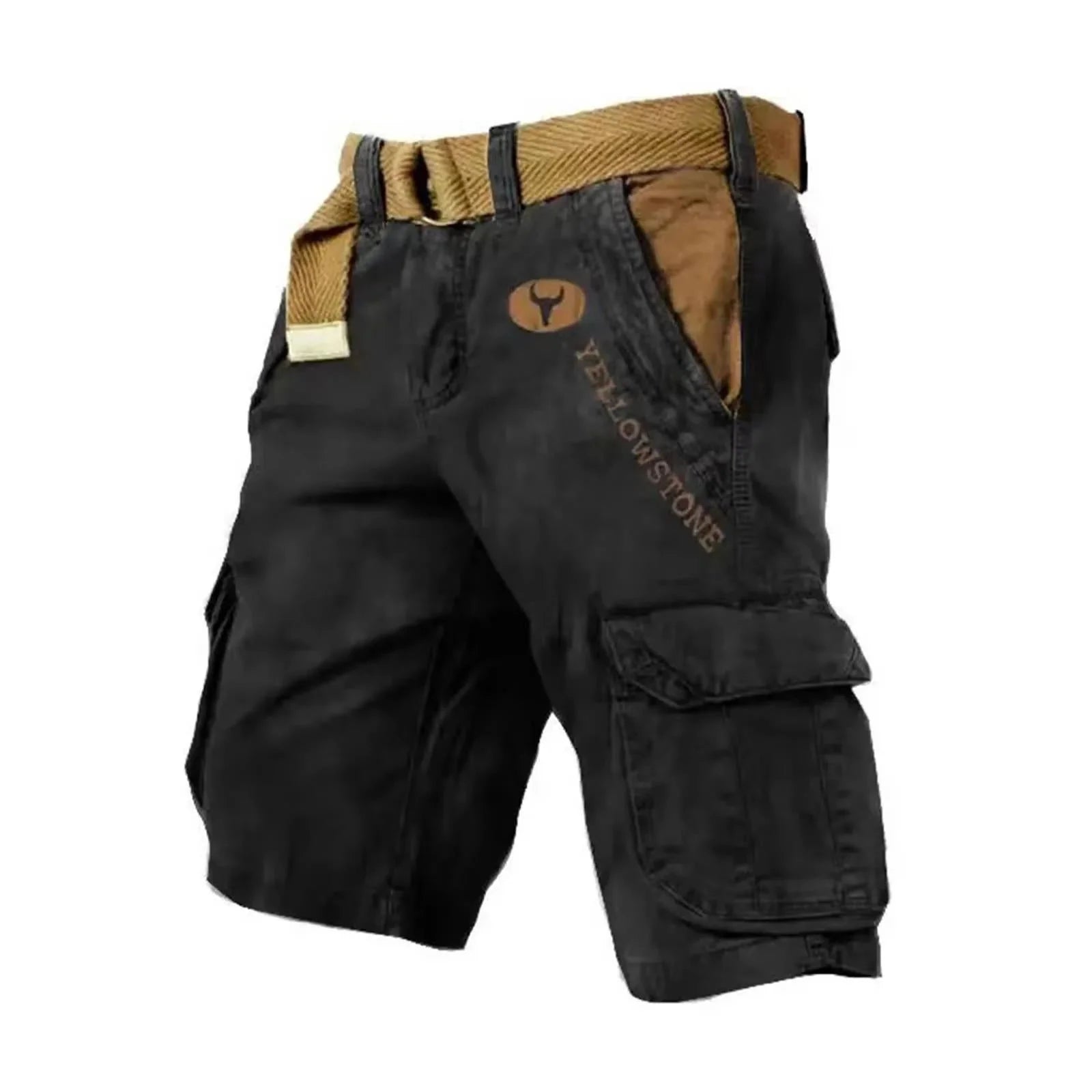 Black Men's Washed Cargo Shorts Pants — Max Multi-Pocket Relaxed Utility - Studio Front