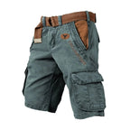 Blue Men's Washed Cargo Shorts Pants — Max Multi-Pocket Relaxed Utility - Front Pocket Detail