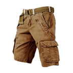 Brown Men's Washed Cargo Shorts Pants — Max Multi-Pocket Relaxed Utility - Front View