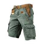 Green Men's Washed Cargo Shorts Pants — Max Multi-Pocket Relaxed Utility - Front Detail