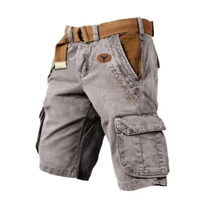 Grey Men's Washed Cargo Shorts Pants — Max Multi-Pocket Relaxed Utility - Front Full