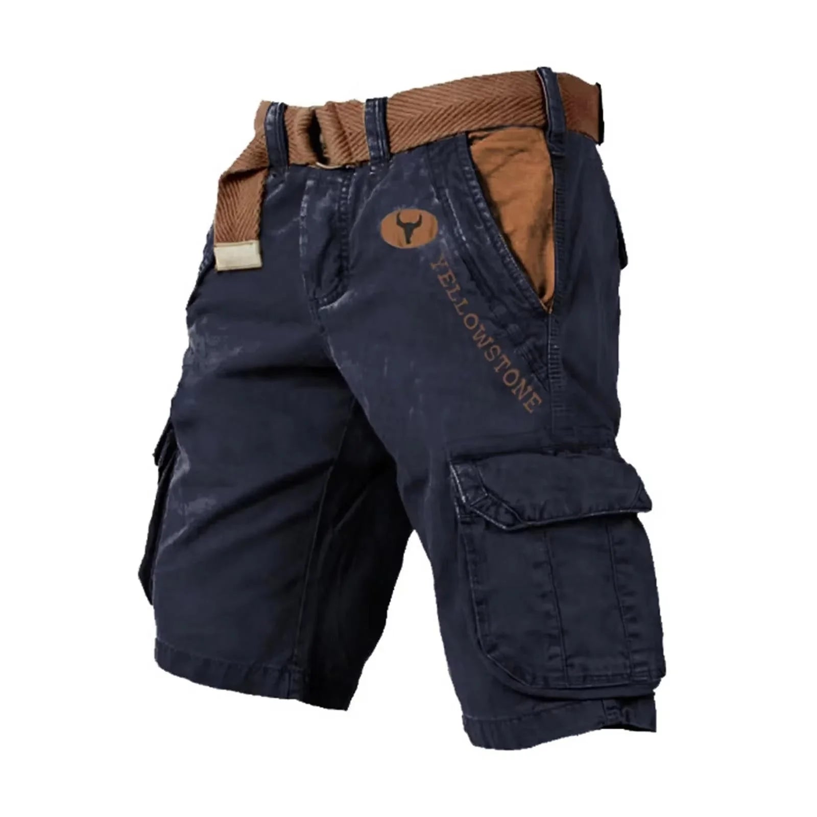 Navy Blue Blue Men's Washed Cargo Shorts Pants — Max Multi-Pocket Relaxed Utility - Front Angle