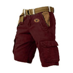 Wine Red Red Men's Washed Cargo Shorts Pants — Max Multi-Pocket Relaxed Utility - Side Detail