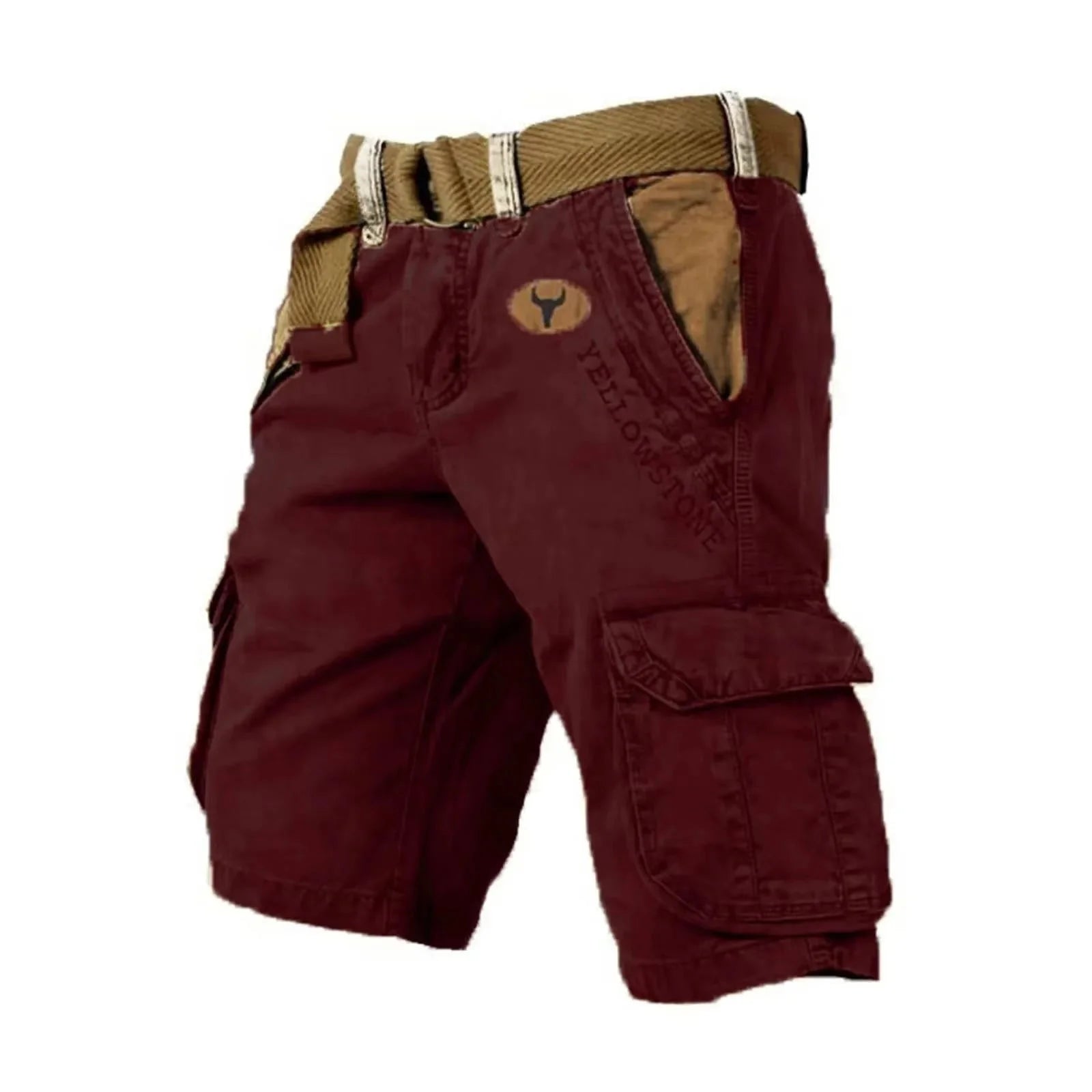 Wine Red Red Men's Washed Cargo Shorts Pants — Max Multi-Pocket Relaxed Utility - Side Detail