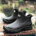 Black Women's Waterproof Ankle Rain Boots — Solange Everyday Slip-On - Front Full