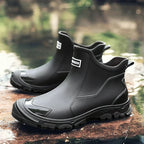 Black Women's Waterproof Ankle Rain Boots — Solange Everyday Slip-On - Front Full