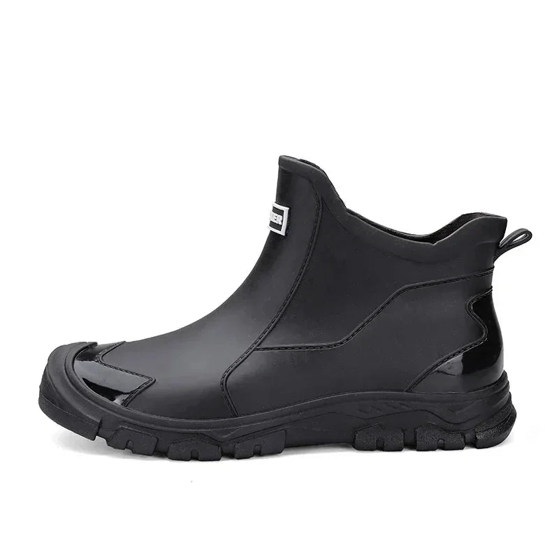 Black Women's Waterproof Ankle Rain Boots — Solange Everyday Slip-On - Studio Side Profile
