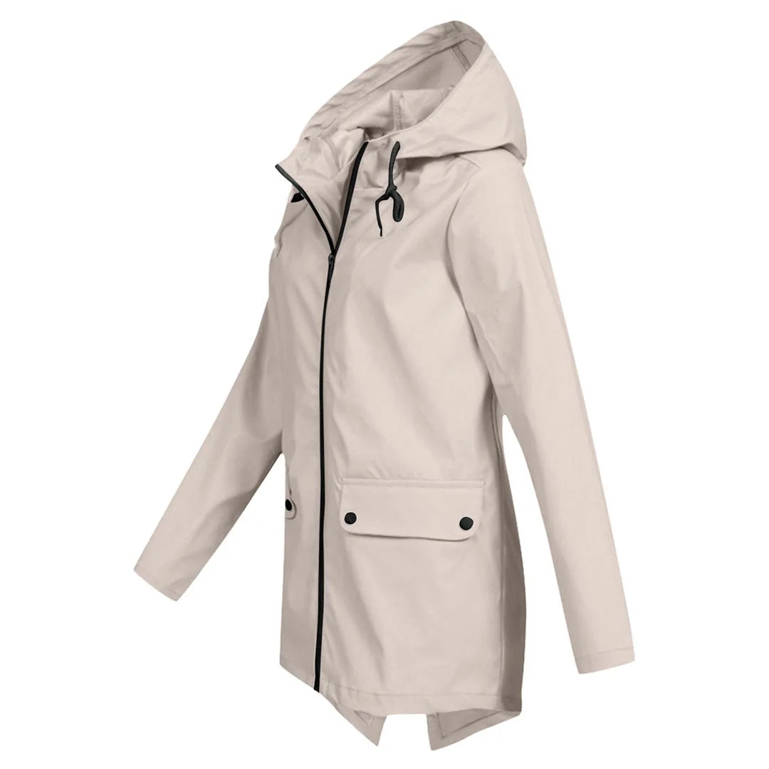 Women's Waterproof Jacket with Hood & Lightweight Comfort - Side Pose