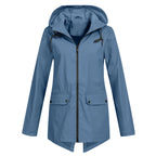 Blue Women's Waterproof Jacket with Hood & Lightweight Comfort