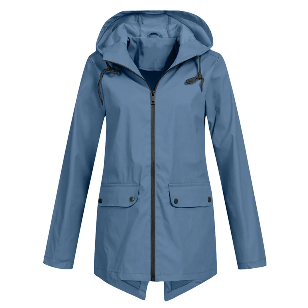 Blue Women's Waterproof Jacket with Hood & Lightweight Comfort
