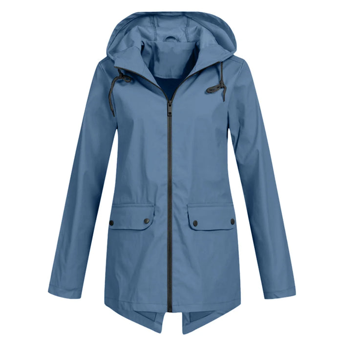 Blue Women's Waterproof Jacket with Hood & Lightweight Comfort