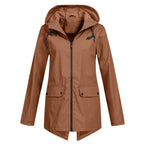 Coffee Women's Waterproof Jacket with Hood & Lightweight Comfort - Front Full Studio