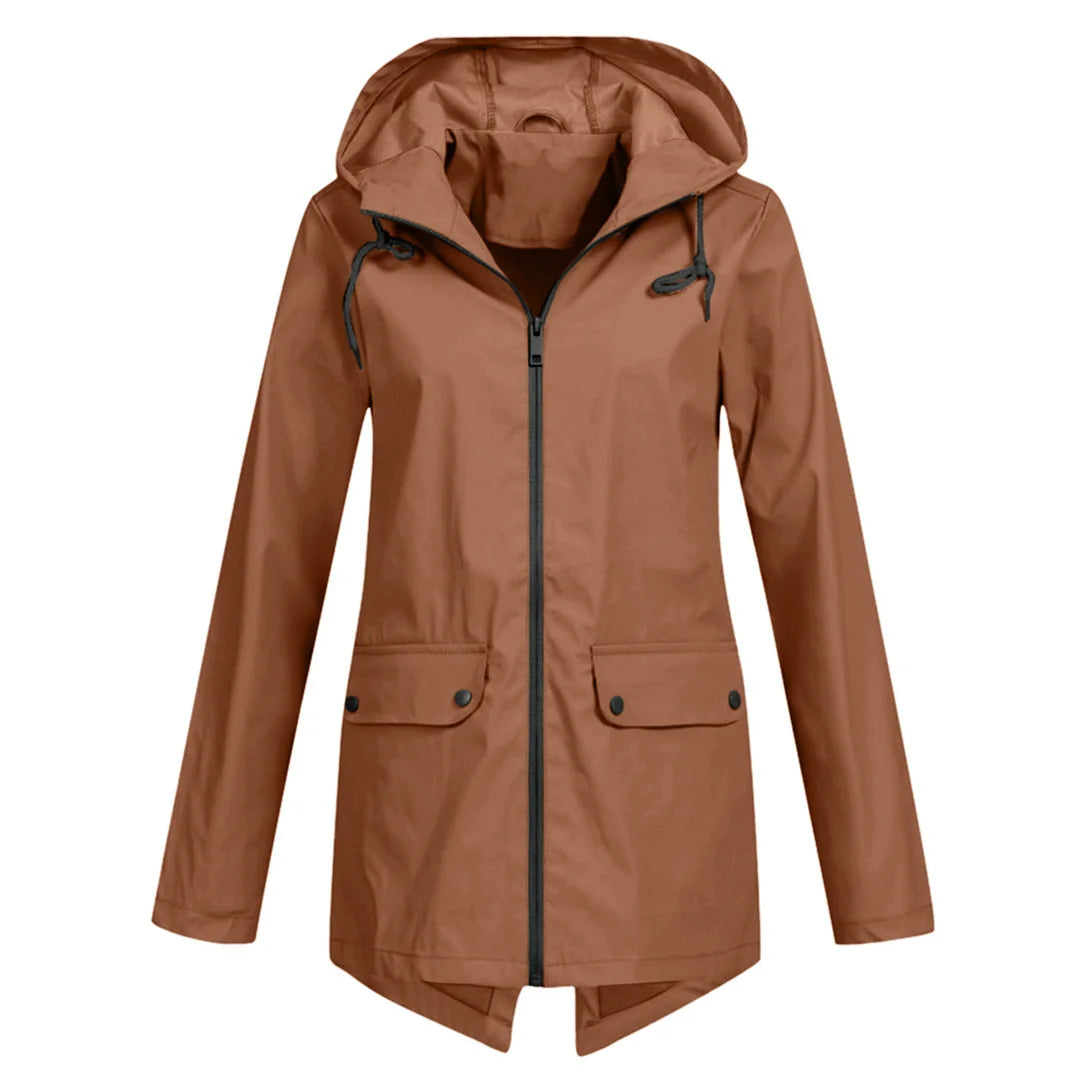 Coffee Women's Waterproof Jacket with Hood & Lightweight Comfort - Front Full Studio