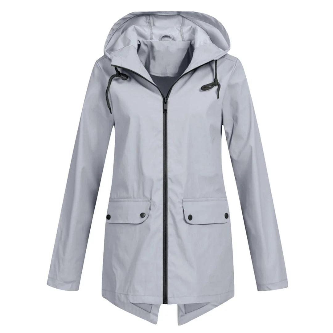 Grey Women's Waterproof Jacket with Hood & Lightweight Comfort