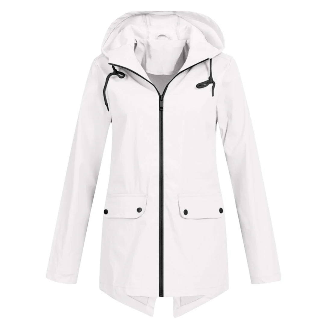 White Women's Waterproof Jacket with Hood & Lightweight Comfort