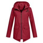 Wine Red Women's Waterproof Jacket with Hood & Lightweight Comfort - Front Full Studio