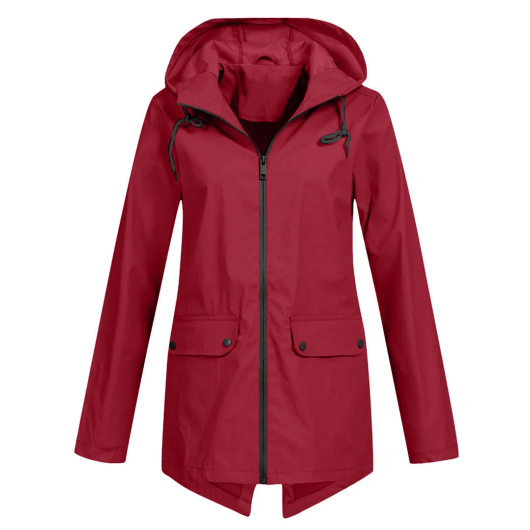 Wine Red Women's Waterproof Jacket with Hood & Lightweight Comfort - Front Full Studio