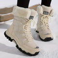 Beige Women's Waterproof Winter Boots with Foldover Cuff & Lace-Up Design — Charlotte