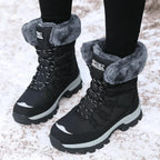 Black Women's Waterproof Winter Boots with Foldover Cuff & Lace-Up Design — Charlotte