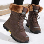 Brown Women's Waterproof Winter Boots with Foldover Cuff & Lace-Up Design — Charlotte