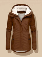 Brown Women's Waterproof Winter Jacket with Cozy Fleece-Lined Hood & Side Pockets — Gwen