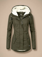 Green Women's Waterproof Winter Jacket with Cozy Fleece-Lined Hood & Side Pockets — Gwen